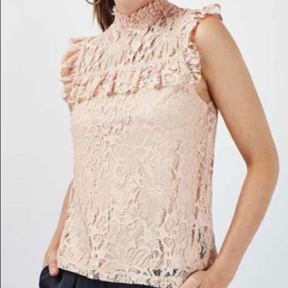 Topshop Lace Ruffle Shell Top